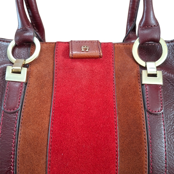 Vintage Etienne Aigner Tri Color Leather Shoulder Bag Tan Burgundy Red Handbag - Picture 8 of 15